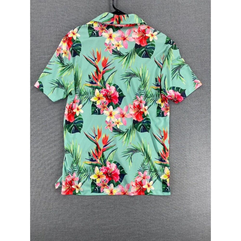 Bad Birdie Tropics Polo Mens M Golf Performance Stretch Floral AOP - Picture 2 of 6